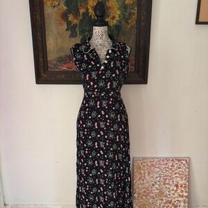 Vintage 90s American Eagle Outfitters Black Maxi Dress with Pink Floral Print